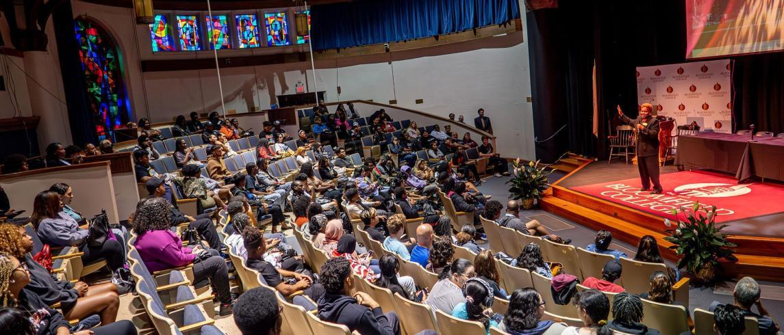 Orientation attendees seated in Van Fossan Theatre